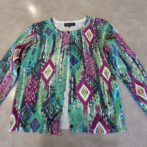 JONES NEW YORK Signature Multi-Colors Graphic Print L/S Button-Down Cardigan PM - Picture 7 of 14